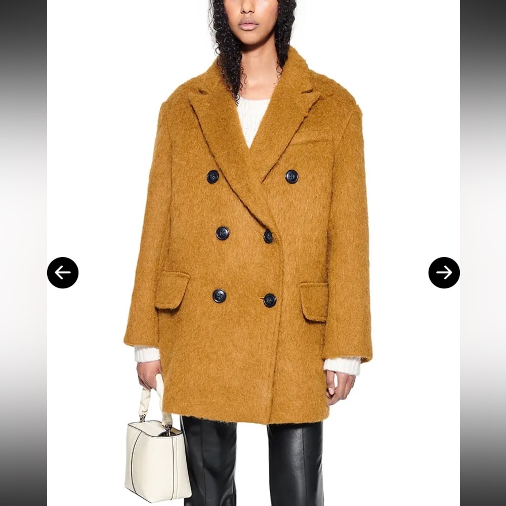Stand Studio Esme Teddy Coat Double Breasted Wool Mohair Camel Jacket NWT Size 6